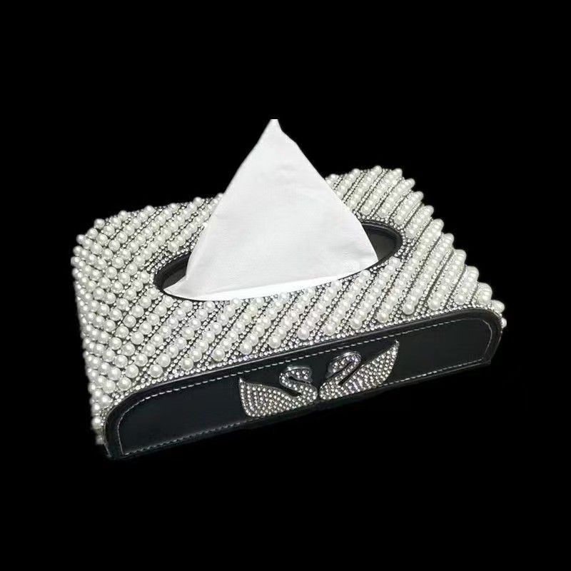 Car interior tissue box, pearl napkin holder for women, car interior decoration, seat-mounted tissue box, tissue cover