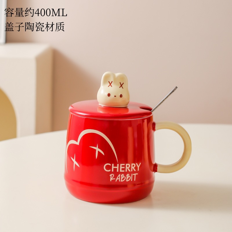Caricatura encantadora conejo cerámica taza de leche casera taza de desayuno con tapa de regalo taza de agua taza de café pareja