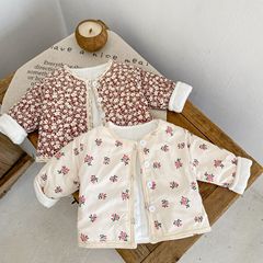 2025年冬新作 女児用幼児・子供用綿入りジャケット 厚手長袖レース花柄中綿入りカーディガンコート