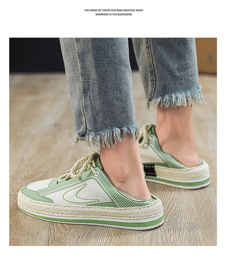 Scarpe da uomo autunnali Nuove scarpe sportive in mesh Un pedale Scarpe da marea intrecciate in paglia a doppio scopo con fondo spesso Scarpe casual da studente traspiranti da uomo_voghion.com