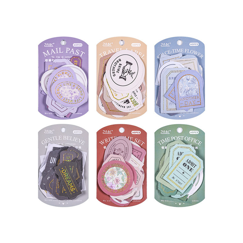 Colección de pegatinas adhesivas estampadas de tiempo bolsas DIY cuentas diarios materiales decorativos etiquetas retro papelería pegatinas