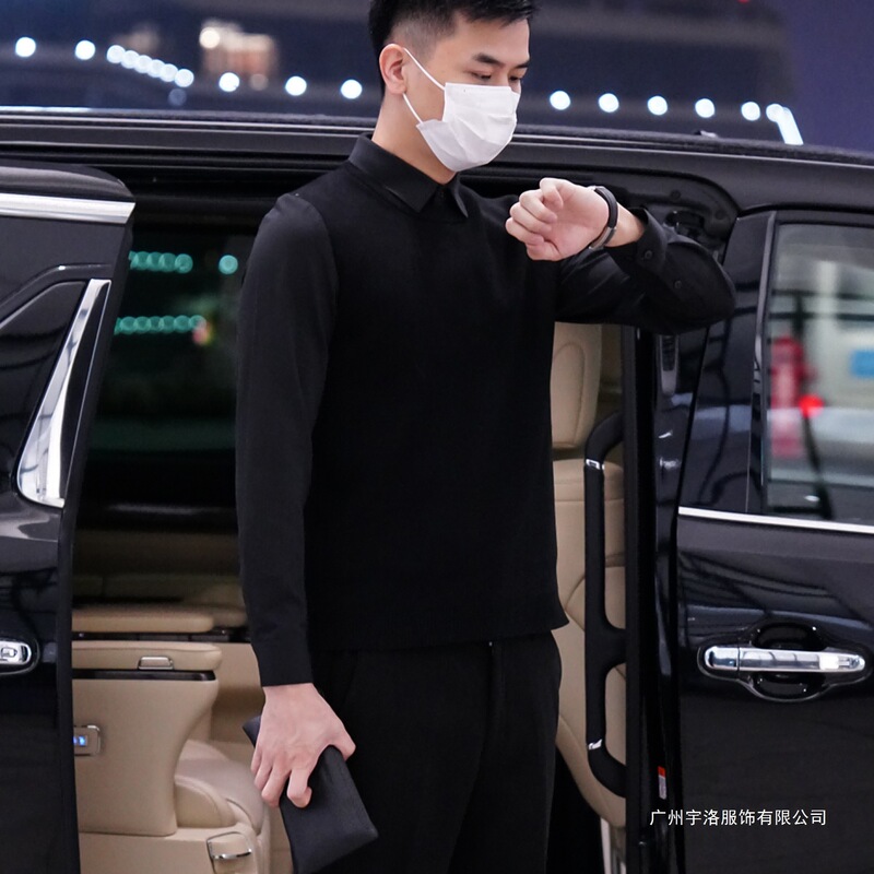 【Hengbei】Men's Knitted Sweater Autumn Top Fake Two-Piece Sweater Men's Style 2025 New Fashion Trendy and Stylish Men's Clothing