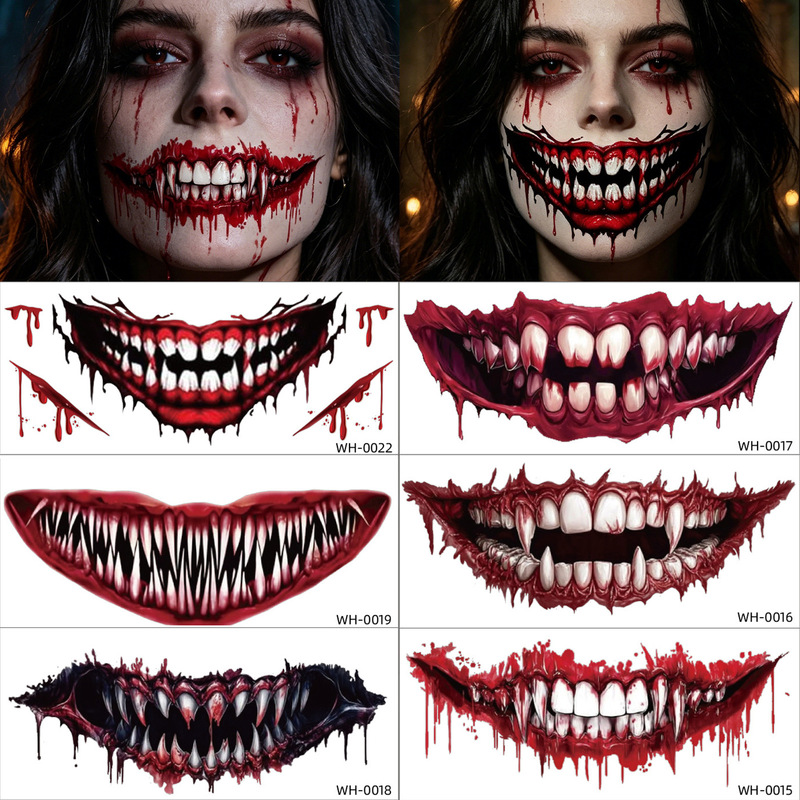 Cross-border Halloween Big Mouth Horror Tattoo Stickers Waterproof Thrilling Party Face Makeup Stickers tattoo Cross-border Halloween Big Mouth Horror Tattoo Stickers Waterproof Thrilling Party Face Makeup Stickers tattoo