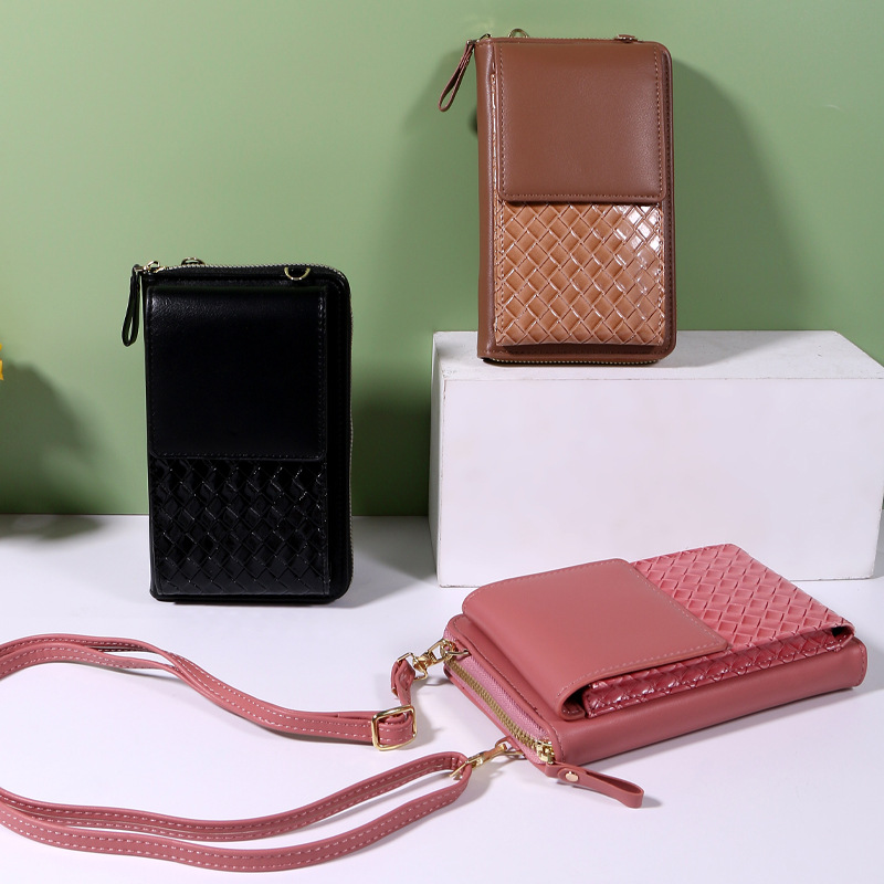跨境2022新款编织纹手机包女 韩版时尚长款女士钱包大容量斜挎包