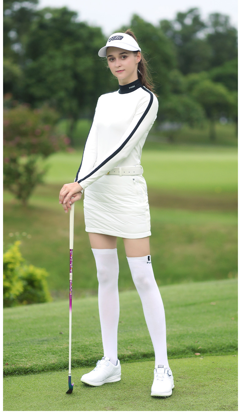 Áo thun golf nữ dài tay cổ tròn co giãn giữ ấm thu đông — YF420-Áo sơ mi chơi golf nữ hoa màu xám, YF420-Áo sơ mi chơi gôn nữ màu trắng, YF420-Nữ Golf đáy áo màu đen chi tiết 7