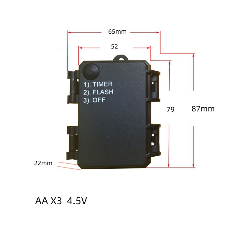 3节5号防水电池盒带活动扣4.5V配定时功能五金片开关接铜线灯串
