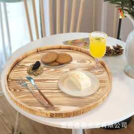 木质圆形托盘桌面实木早餐盘酒店下午茶装饰托盘圆形餐盘水果盘