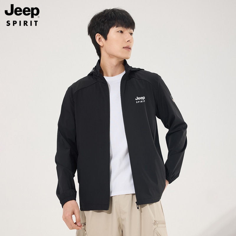 JEEP SPIRIT Sunscreen Clothing Women's Summer Thin Ice Silk Jacket Anti-UV Cool Fishing Sunscreen Clothing for Men