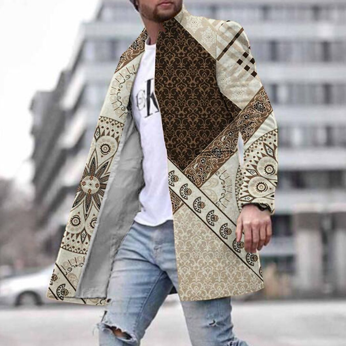 2024 europeo y americano de comercio exterior de otoño e invierno de los nuevos hombres de lana collar medio-longitud de la capa de bolsillo casual moda caliente