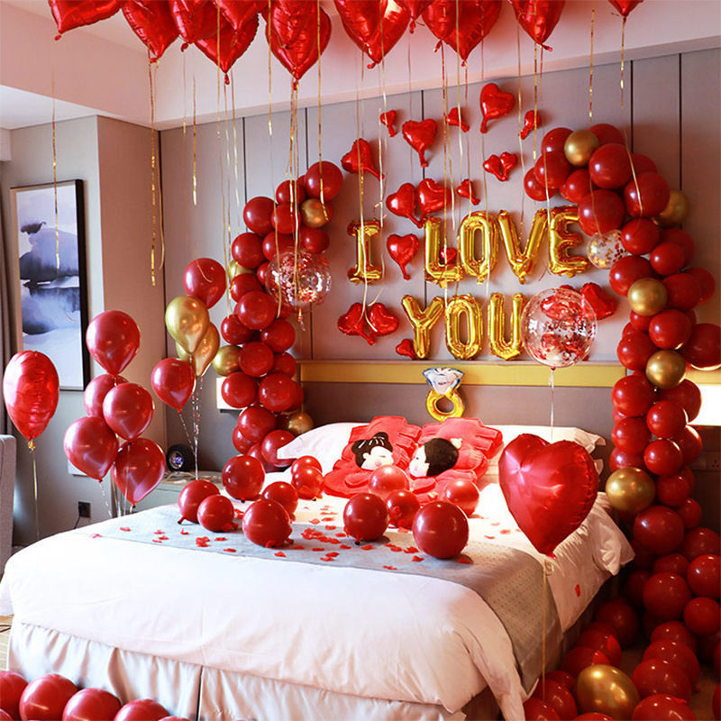 marry Supplies complete works of Marriage room background Qiangbu bedroom decorate balloon suit Hi word Jacquard full set Man Woman