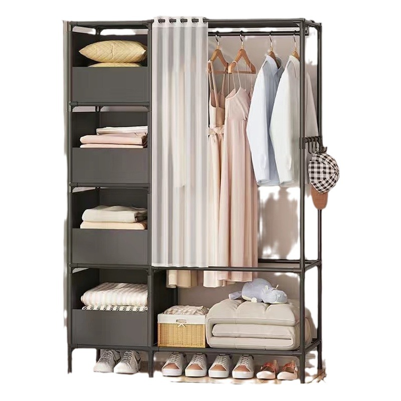 Armario de metal a prueba de polvo de montaje simple con percha de piso de cortina de puerta Dormitorio Alquiler de dormitorio Suspensión gruesa