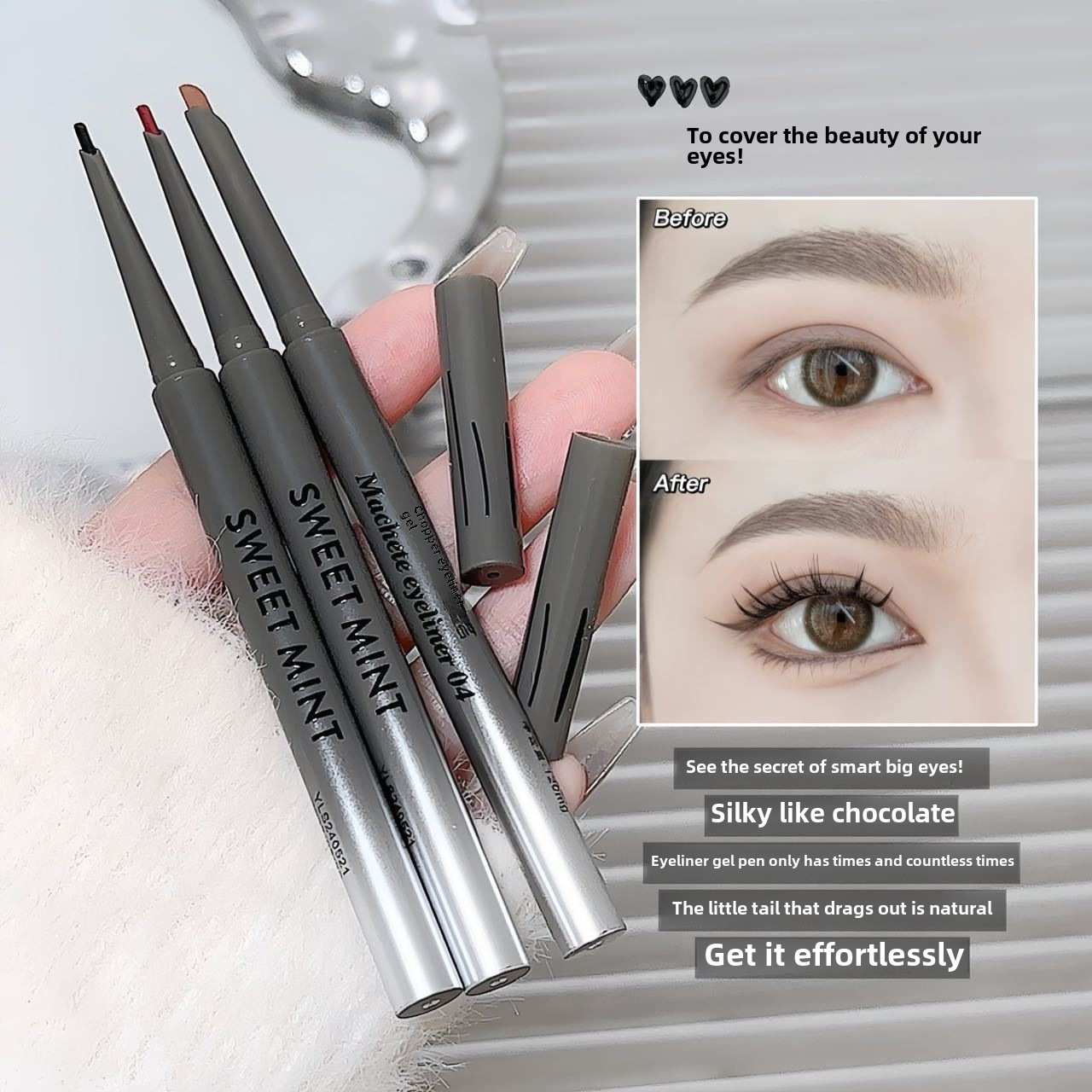 Sweet Mint Chopper Eyeliner Gel Pen, Long-Lasting, Waterproof, Sweat-Proof, Smudge-Proof, for Defining Lower Lash Line and Creating a Shadow under the Eyes