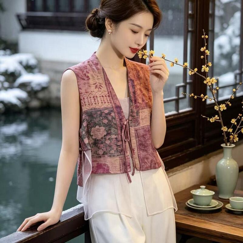 2026 Summer New Chinese-Style National Fashion Silk Shimmering Brocade Sleeveless Top with a Shimmering Waistcoat and Tie, Mid-Length Vest 2026 Summer New Chinese-Style National Fashion Silk Shimmering Brocade Sleeveless Top with a Shimmering Waistcoat and Tie, Mid-Length Vest