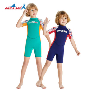 Children's diving suit warm 2.5MM short-sleeved one-piece diving suit men's medium and big children thickened cold-proof swimming surfing suit