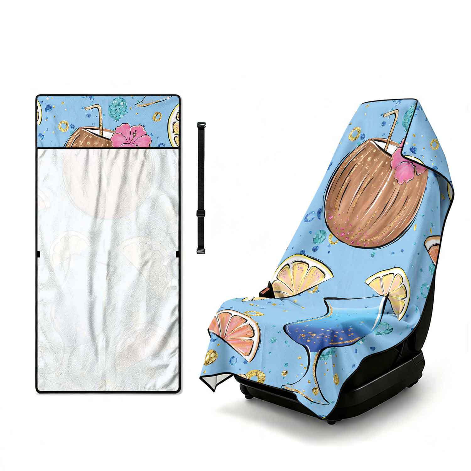 Printed bath towel and car seat cover 2-in-1, ultra-fine fiber outdoor beach and car dual-use universal seat cushion