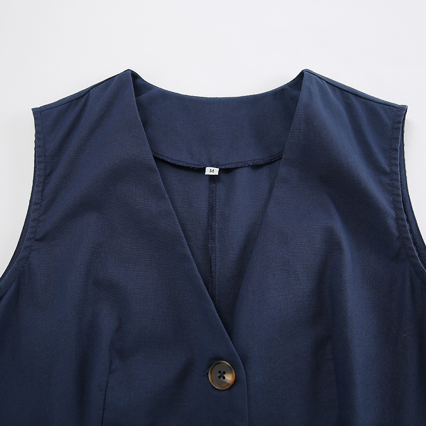 Women's Clothing Spring and summer new cotton and linen breathable V neck sleeveless vest vest suit 2024 fashion new two piece suit for women_voghion.com