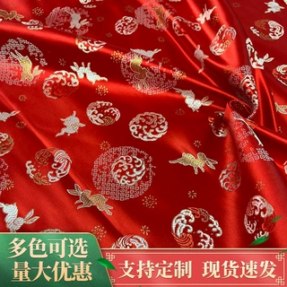 中国风高精密宽幅旗袍时装兔子提花织锦布料面料缎童装汉服