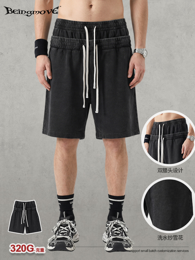 Calle secada| 2026 verano americano costa oeste doble cintura cabeza frita flocos de nieve hacer viejos pantalones cortos casuales pantalones sueltos hombre