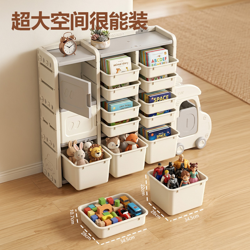 Estante de almacenamiento de juguetes para niños gran capacidad armario de almacenamiento de bebés juguetes de clasificación armario de acabado estante de almacenamiento multicapa image 3
