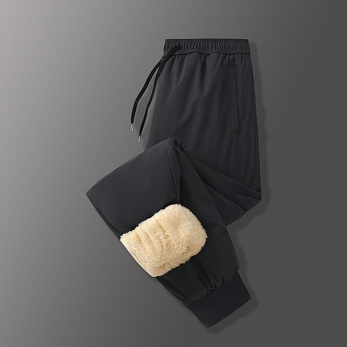 Winter, men's cashmere casual large-size cotton pants, graphene warm and cold-resistant large-size loose straight black gold trousers, men