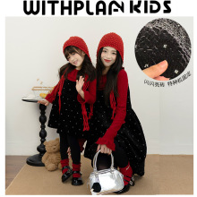 一起玩亲子装25冬季新款圣诞节日风母女装黑色丝绒亮钻绗线背心裙