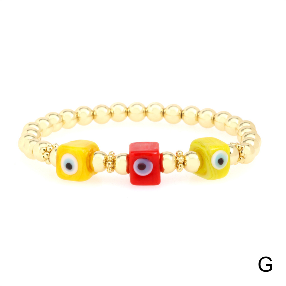 Fashion Devilu0027S Eye Square glass Copper Beaded Gold Plated Bracelets 1 Piece