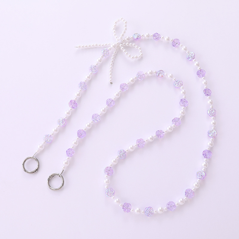 Nuevo colgante de rosa chapado en color, cadena de mensajero de lazo con cuentas hecha a mano, bolsa de teléfono móvil, cadena de reemplazo anti-pérdida