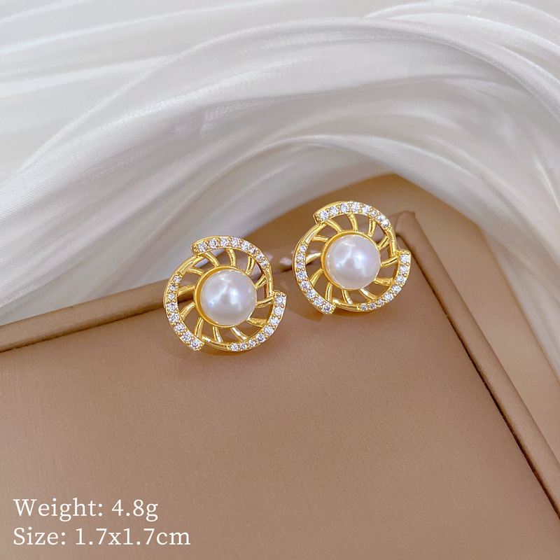Necklace Earrings Set Light Luxury Rotating Pearl Full Diamond Personality Temperament Banquet Earrings Item Group_voghion.com