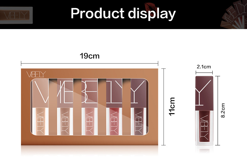 VIBELY's matte, waterproof, non-stick, non-fading lip gloss, nude five-color liquid lip gloss, a bestseller undefined