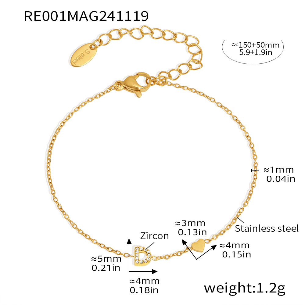 Qiong Yao Titanium Steel 26 letras con incrustaciones de circón Juego de joyas PVD chapado en oro real collar de retención de color pulsera anillo aretes