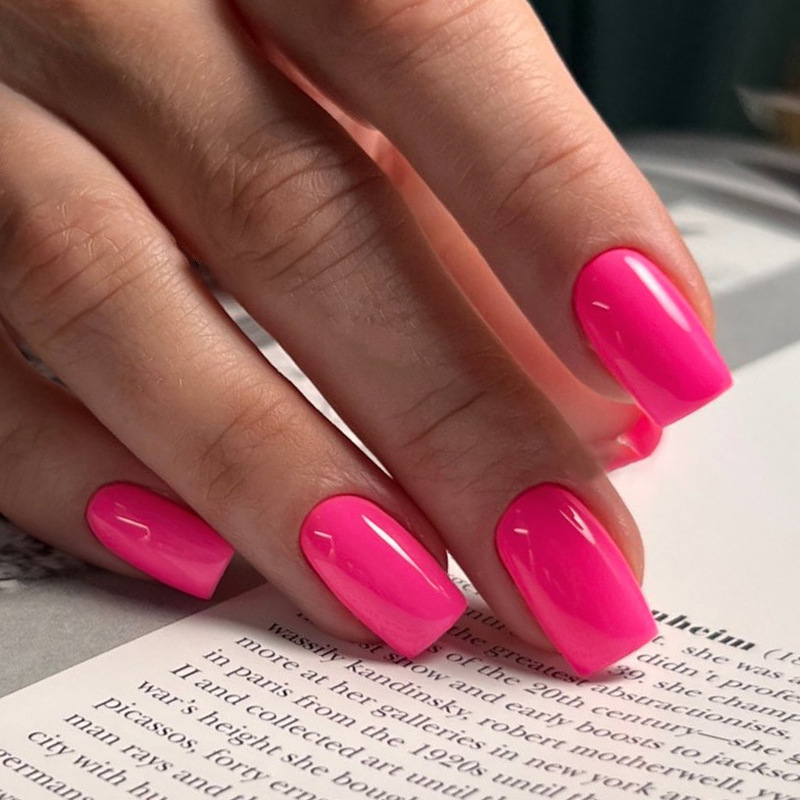 Cross-border popular nail art hot selling Barbie pink solid color wear nail patch short European Square fake nail nail nail piece nail