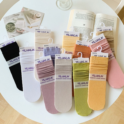 菁鹭-棉堆堆袜纯色竖条女袜小腿袜搭配老爹鞋长筒袜 诸暨批发袜子|ms
