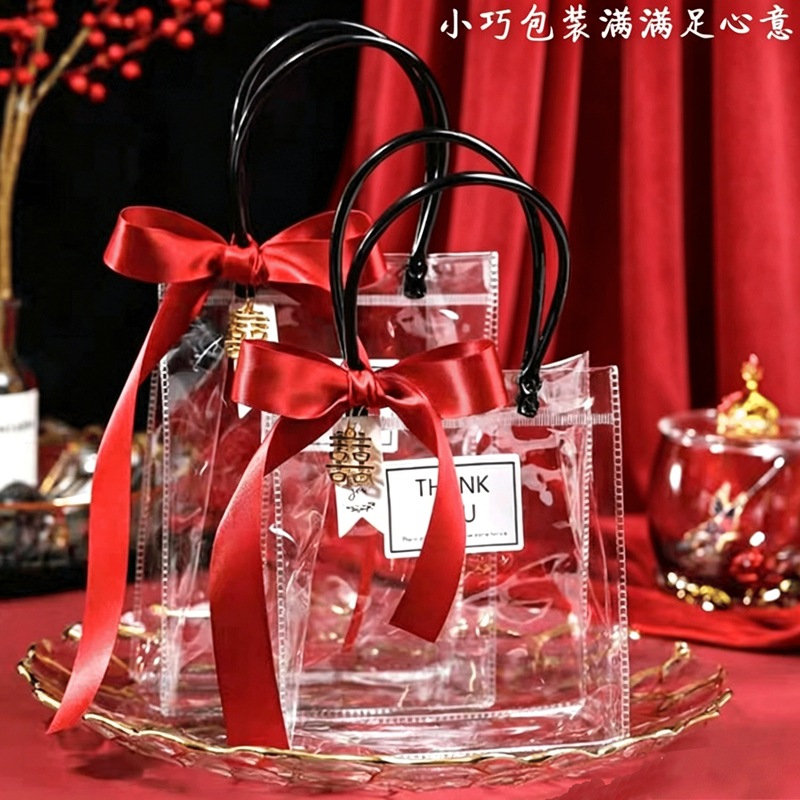 Bolsa de mano transparente de PVC negra, bolsa de regalo para dulces de boda, bolsa de regalo de cumpleaños, embalaje de plástico impermeable transparente