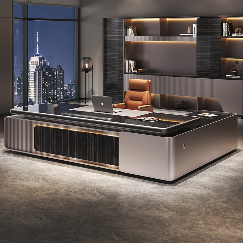 Office Boss Desk, Light Luxury and High-End President Desk, High-End Executive Desk, Chairman's Desk and Chair Combination