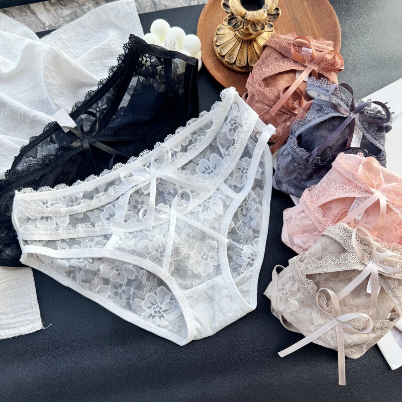 【 40-62.5kg 】1235 # About You and Me ~ Be Careful of the Cute Cut Out Mesh Lace Mid-Waist Women's Underwear