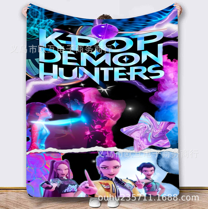 外国爆款K-POP猎魔女团（HUNTR/X）图案法兰绒毛毯 Demon Hunters|undefined