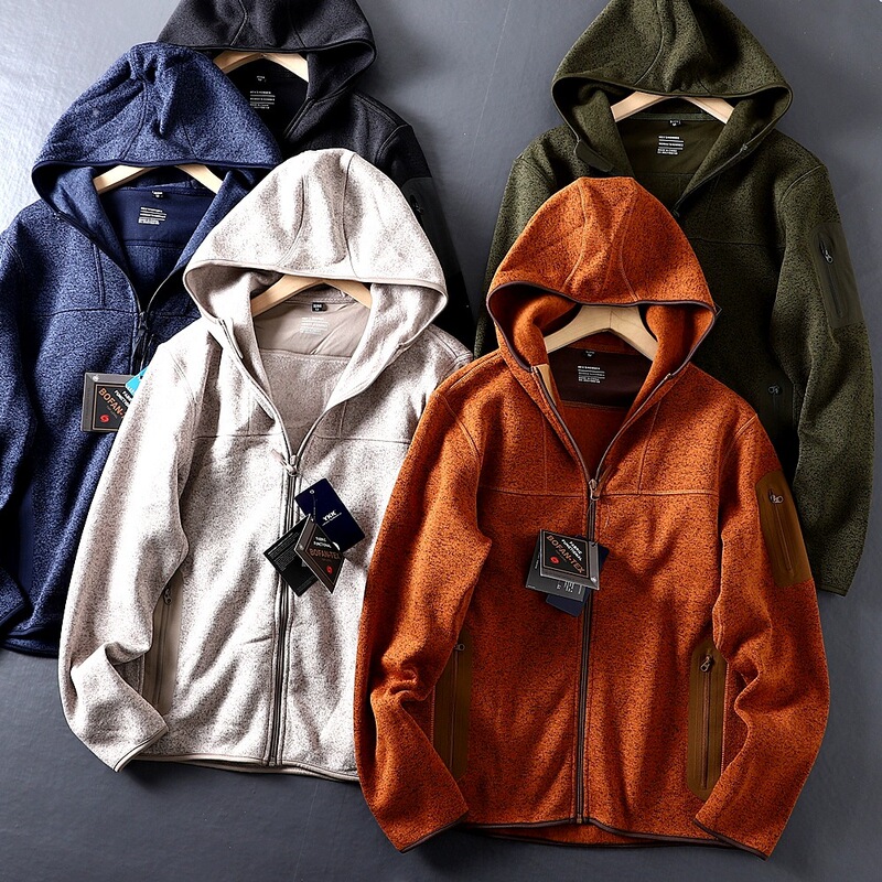 Outdoor Replacement! Technology Laminated Flap Pocket Pants! Foreign Trade Men's Autumn and Winter Warm Fleece Hooded Casual Jacket