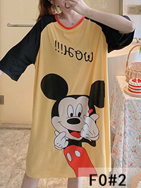 Comercio exterior camisón de verano de las mujeres de manga corta pijamas de dibujos animados delgada de doble cara de seda impresa vestido cultural ropa para el hogar