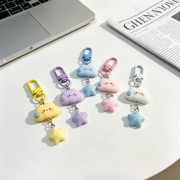 Macaron-Colored Cloud and Star Keychain Pendant, Girly Heart Bag Charm, Fresh and Simple Pendant