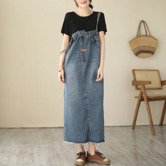 Thin plus size Denim Suspender Dress Women's Summer Sling dress 2024 Summer New Korean Style plus size chubby girl
