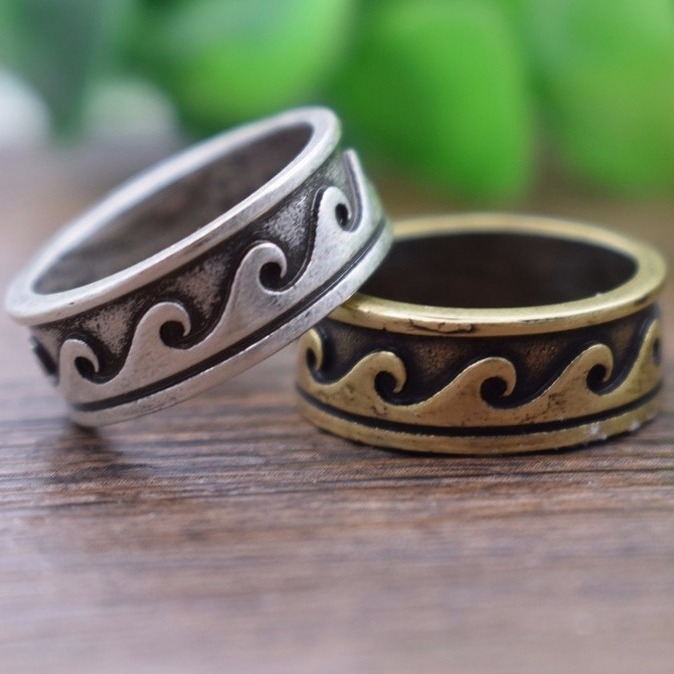 Jianjie wish European and American cross-border retro 14k wave pattern Road sports ring men's and women's holiday ring wholesale