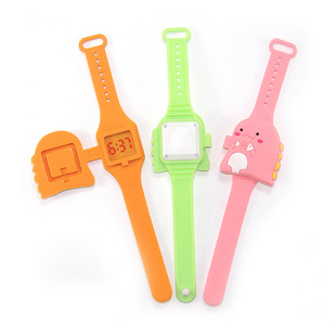 Silicone flip children's watch cartoon epoxy led electronic watch dinosaur head Watch touch screen digital display Watch