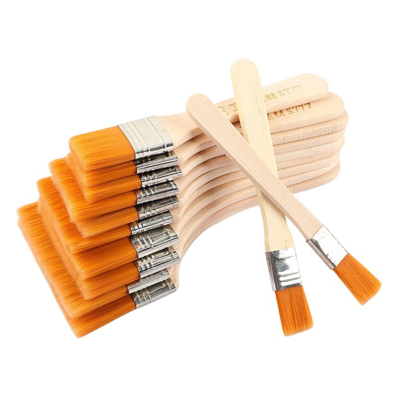Pincel Plano de Nailon con Mango de Madera para Pintura al Óleo, Arte y Limpieza
