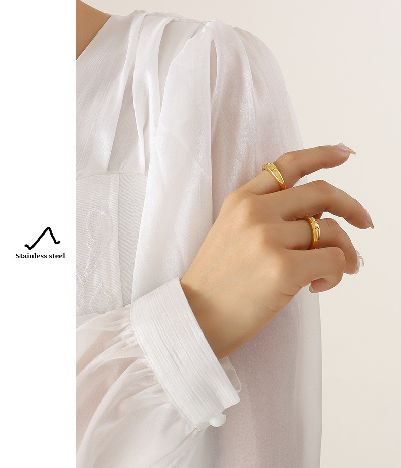 Fashion Star Titanium Steel Rings Plating Inlay Zircon Stainless Steel Rings