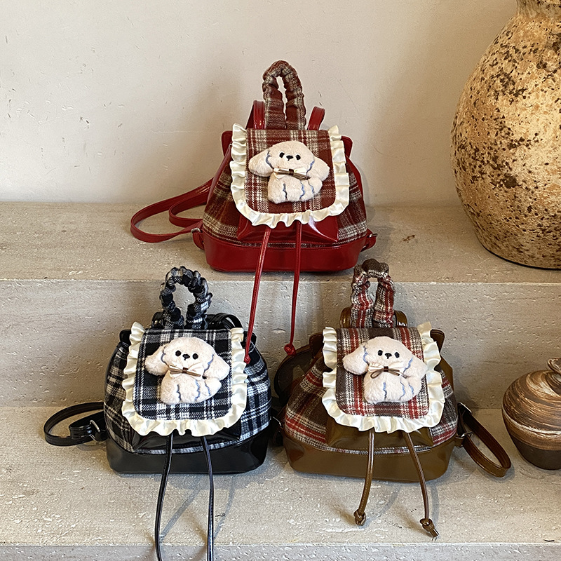 2025 otoño y invierno nueva mochila infantil caricatura lindo cachorro bebé mochila escolar para niños y niñas mochila a cuadros