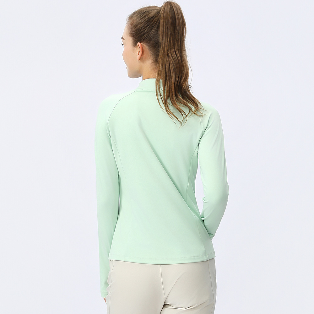 lulu camisa deportiva de yoga, cuello de mujer, delgado, medio cremallera, mangas largas desnudas, secado rápido, ropa de ejercicio al aire libre