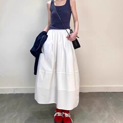 フランス式の赫本風の白い傘のスカートの半身のスカートの女性の夏の中で長いタイプのつぼみのスカートの高い腰は股のスカートのa字の半スカートを遮ります