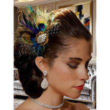 批发欧美手工制作新娘头花 孔雀羽毛饰品 义乌婚纱拍宴会表演发饰