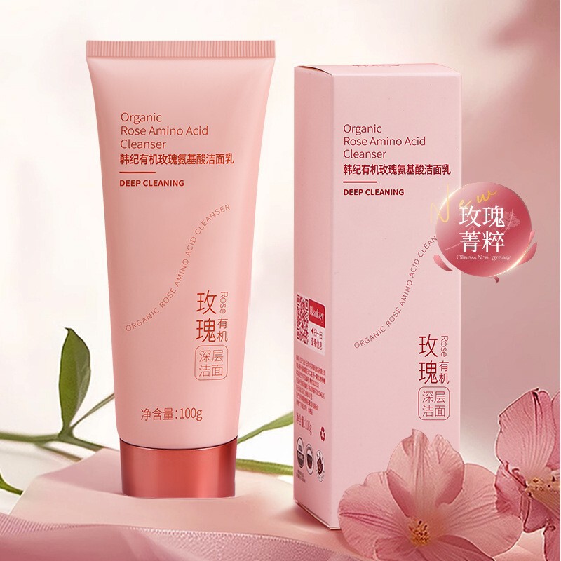 Han Ji Organic Rose Amino Acid Cleanser 100g Moisturizing Refreshing Deep Cleansing Cleansing Product Manufacturer Wholesale