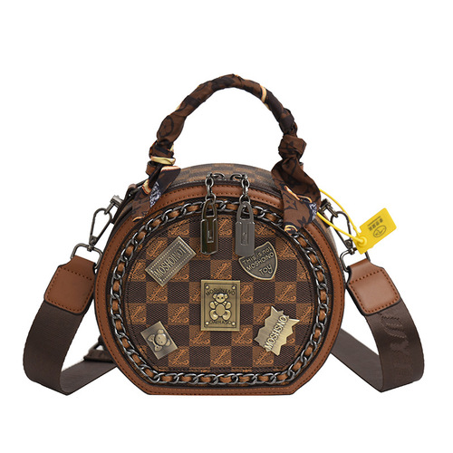  Winter New Live Broadcast Good Fashion Versatile Badge One-shoulder Crossbody Hand-carrying Small Round Bag Goddess Bag